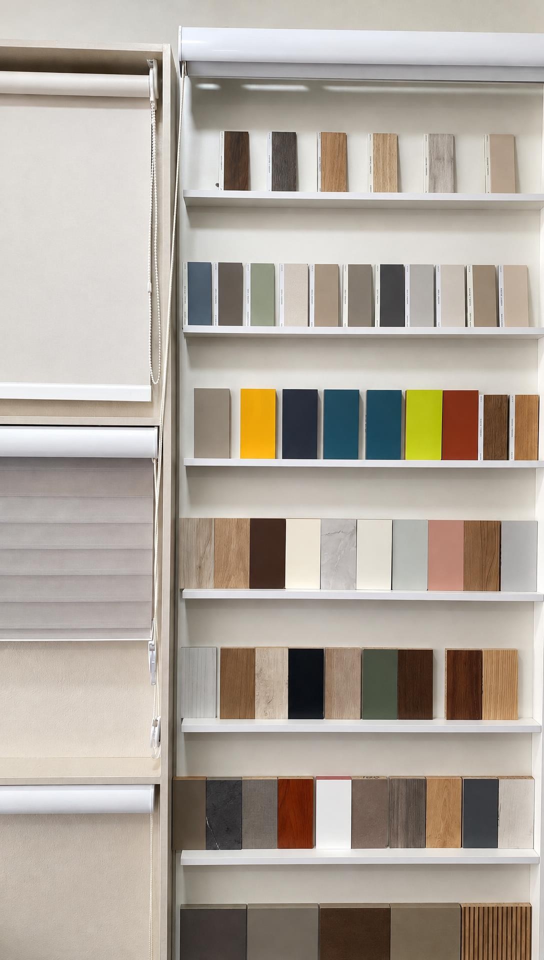 Persianas enrollables y muestras de color en el showroom